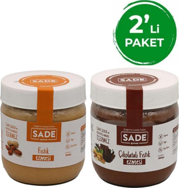 Sade Gurme %100 Yer Fıstığı Ezmesi 360G Ve Çikolatalı Fıstık Ezmesi 360G - Image 1