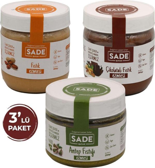 Sade Organik Antep Fıstığı - Yer Fıstığı - Çikolatalı Fıstık Ezmesi  3'Lü Paket - Image 1