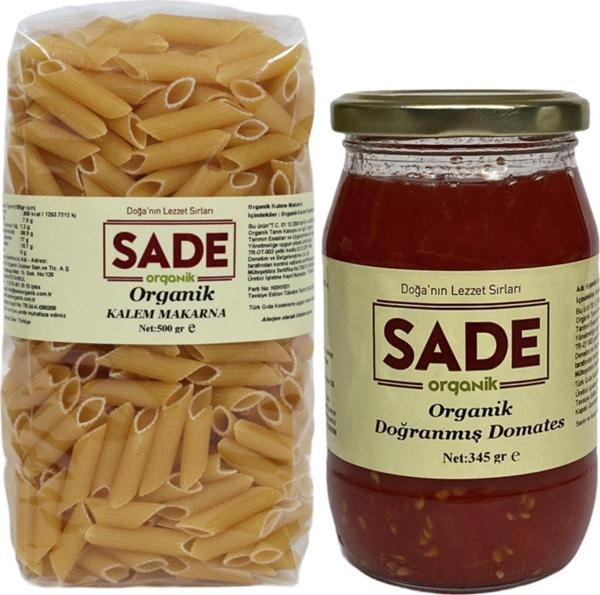 Sade Organik Kalem Makarna 500Gr & Organik Doğranmış Domates 345Gr - Image 1