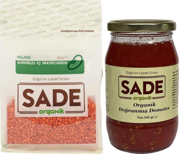 Sade Organik Kırmızı Mercimek 500 Gr & Organik Doğranmış Domates 345 G - Image 1