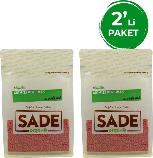Sade Organik Sade Organik Kırmızı İç Mercimek 500 Gr 2 Li Paket - Image 1