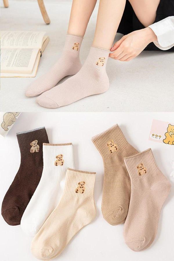 Sockshion Kadın Renkli Bear Desenli Patik Çorap Seti - Şık Ve Rahat Ayaklar İçin Patik Çorap 5 Çift - Image 1
