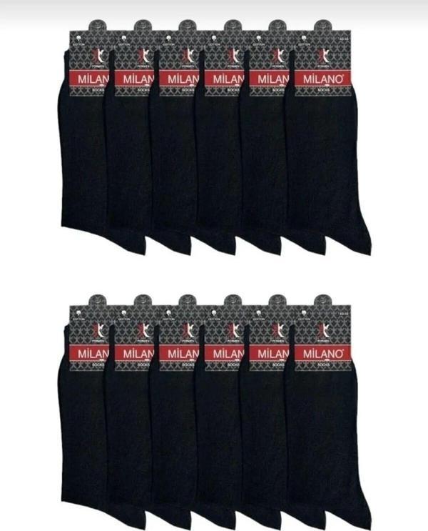 Sockshion 12 Adet Süper Ekonomik Siyah Renk Erkek Pamuklu Çorap, Uzun Desensiz Pamuklu Çorap - Image 1