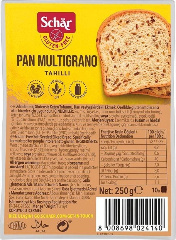 Schar Pan Multigrano Glutensiz Ketenli Ayçekirdekli Ekmek 250 Gr (8 Adet) - Image 1