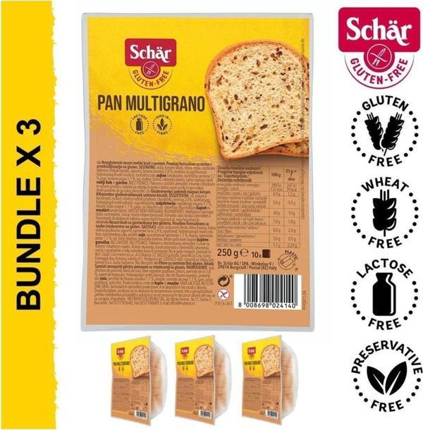 Schar Pan Multigrano Glutensiz Keten Tohumu, Darı Ve Ayçekirdekli Ekmek 250 Gr 3 Adet - Image 1