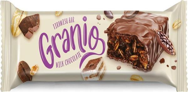 Granıo Sütlü Çikolata Kaplamalı Tiramisu Aromalı Karamelize Bisküvili Tahıl Bar 40 Gr X 24 Adet - Image 1