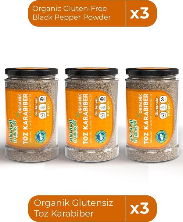 Ekoloji Market Organik Glutensiz Toz Karabiber 100 Gr X3 / Organic Gluten-Free Black Pepper Powder 100 Gr X3 - Image 1