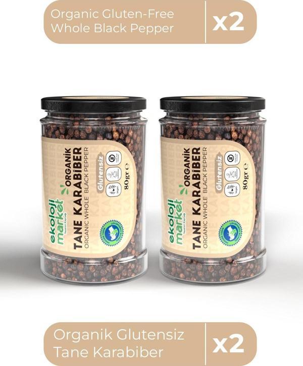Ekoloji Market Organik Glutensiz Tane Karabiber 80 Gr X2 / Organic Gluten-Free Whole Black Pepper 80 Gr X2 - Image 1