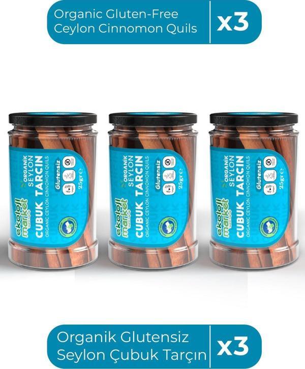 Ekoloji Market Organik Glutensiz Seylon Çubuk Tarçın 25 Gr X3 / Organic Gluten-Free Ceylon Cinnamon Quils 25 Gr X3 - Image 1