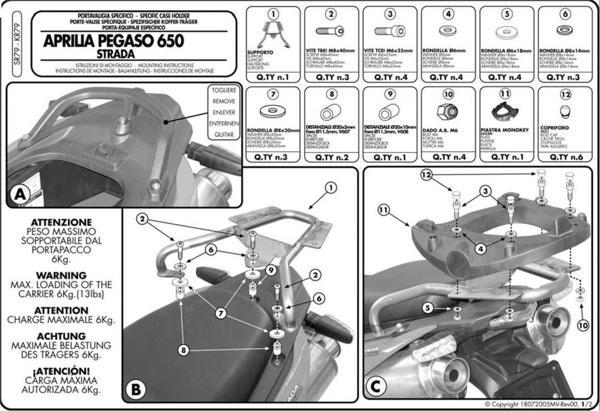 Kappa KR79 APRILIA PEGASO 650 STRADA-TRAIL (05-11) Arka Çanta Tasiyici - Image 1