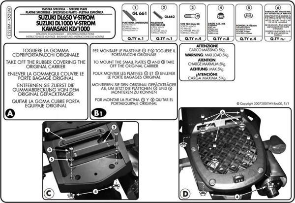 Givi E528M SUZUKI DL 650-1000 V-STROM (02-11) - KAWASAKI KLV 1000 (04-10) Arka Çanta Taşıyıcı - Image 1