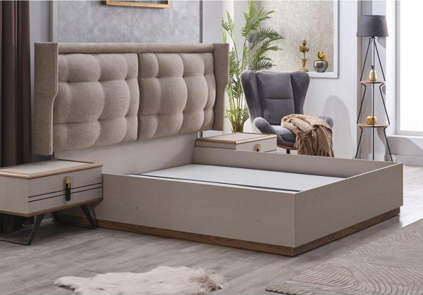 Tutku Yatak Vivaldi Çift Kişilik Başlıklı Bazalı Karyola Keten Dokulu Kumaş - Image 1