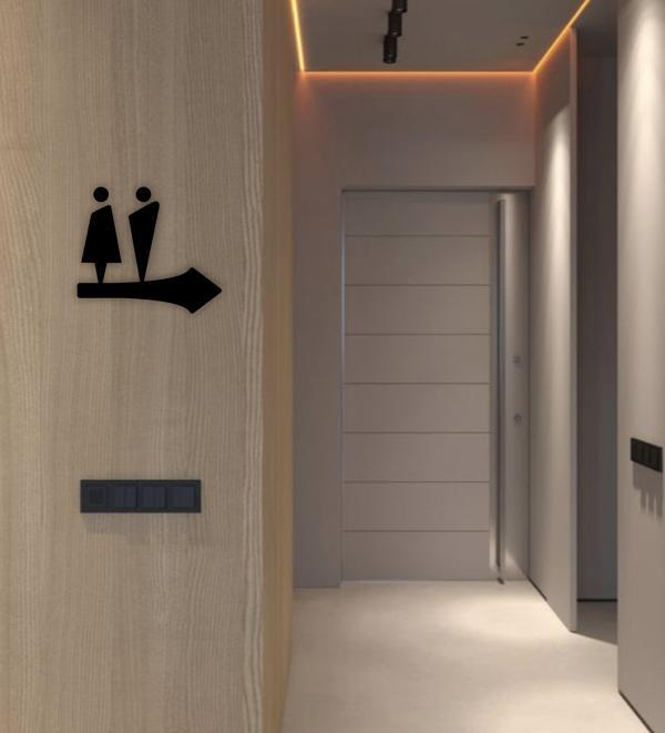 Siyah WC Sağ Ok İşaretli Yönlendirme Levhası - Image 1