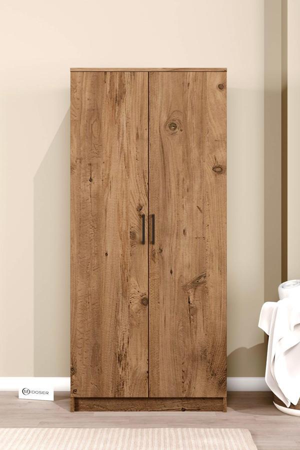 Kardelen Serisi Atlantik Çam 2 Kapaklı 4 Raflı 80 Cm Elbise Dolabı - Image 1