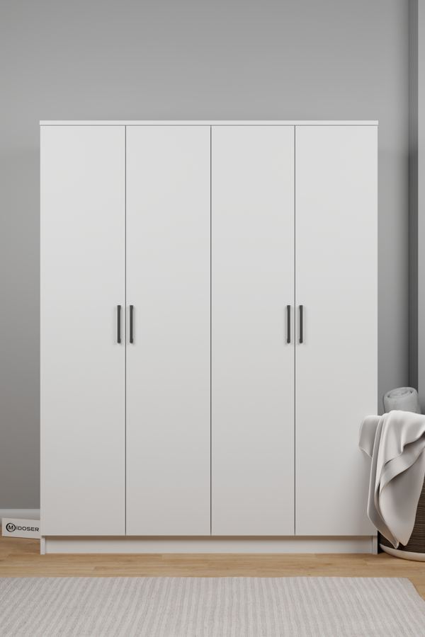 Midoser Kardelen Serisi 140 Cm Mat Beyaz 4 Kapılı 5 Raflı Elbise Dolabı - Image 1
