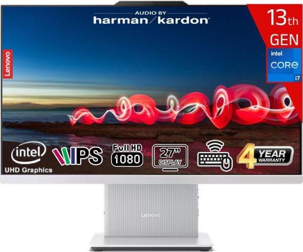 Lenovo Ideacentre Aıo 27IRH9 Intel Core I7-13620H 32GB Ddr5 512GB SSD Intel UHD Graphics 27 Fhd IPS WIN11PRO F0HM004JTR-32512W Kablosuz Klavye+Mouse Beyaz All In One Bilgisayar - Image 1