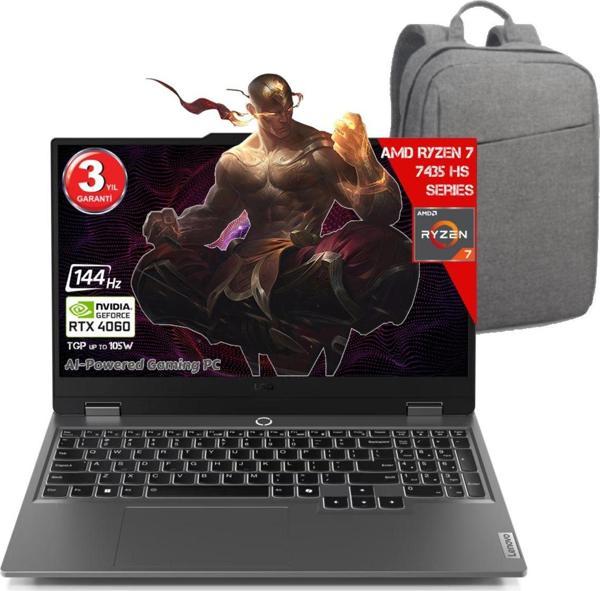 Lenovo Loq 15ARP9 Aı Amd Ryzen 7-7435HS 32 GB Ram Ddr5 512 GB SSD SSD RTX4060 8gddr6 15.6 IPS 144Hz Fhd Freedos 83JC00FJTR-32512C Dizüstü Bilgisayar (Yapay Zeka Destekli)+ Çanta - Image 1