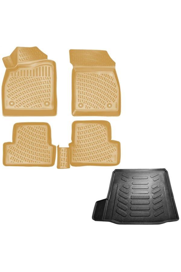 Rizline Chevrolet Cruze 3D Havuzlu Paspas Bej Renk + 3D Bagaj Havuzu Paspası Sedan 2009 Sonrası Rizline - Image 1