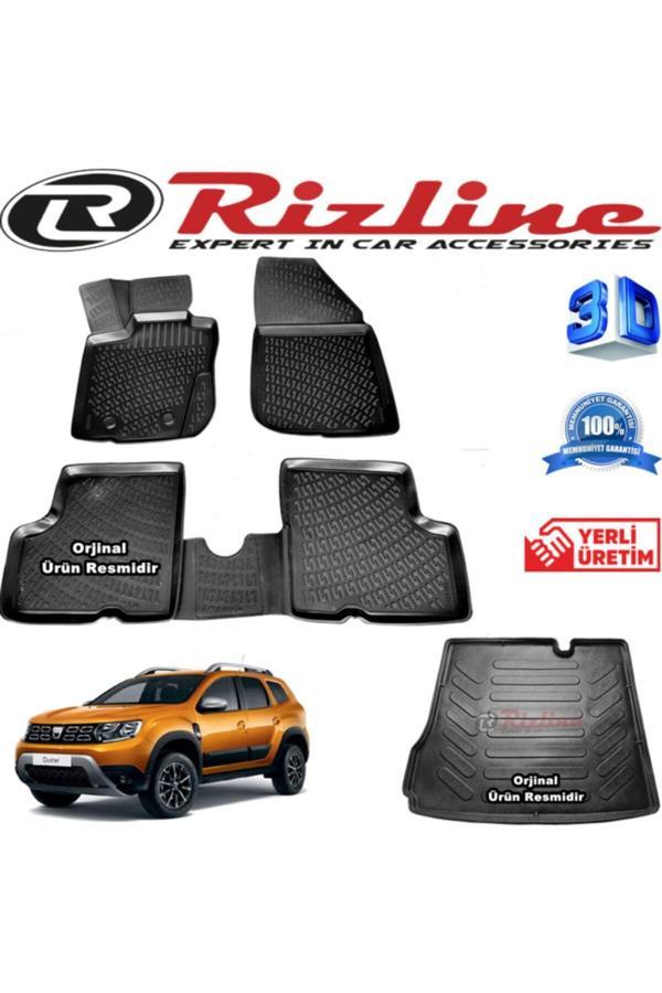 Rizline Dacia Duster 4X2 3D Paspas + 3D Bagaj Havuzu 2018 Sonrası Siyah Set - Image 1