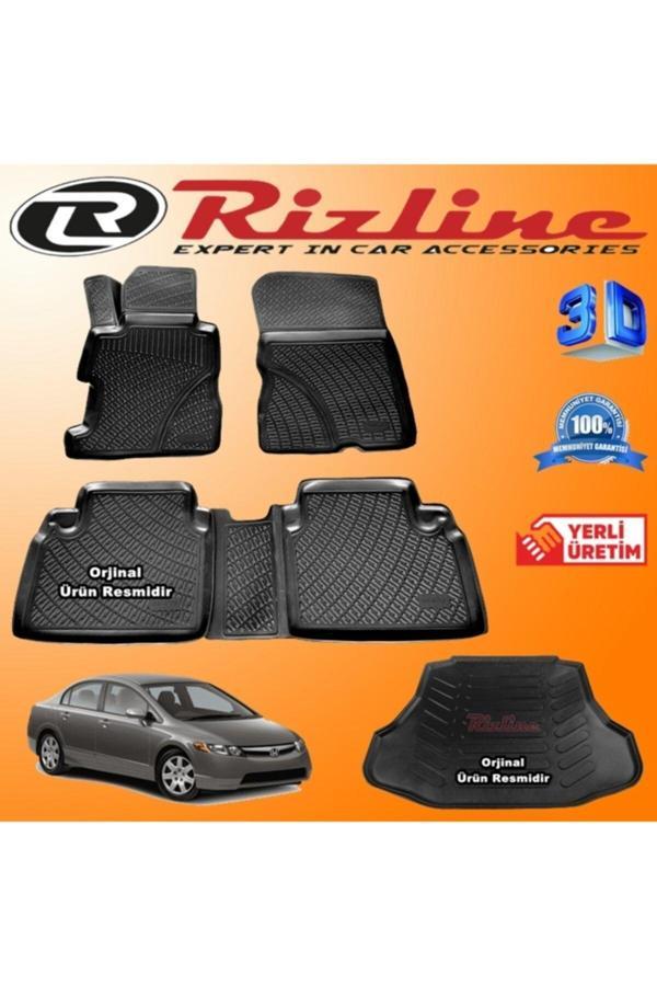 Rizline Honda Civic 3D Paspas + 3D Bagaj Havuzu Sedan 2007 - 2012 Arası Siyah Set - Image 1