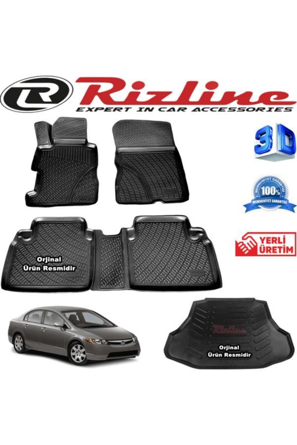 Rizline Honda Civic 3D Paspas + 3D Bagaj Havuzu Sedan 2007-2012 Arası Siyah Set - Image 1