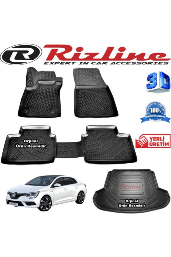 Rizline Megane 4 3D Paspas + 3D Çift Kulaklı Bagaj Havuzu Sedan 2016 Sonrası Siyah Set - Image 1