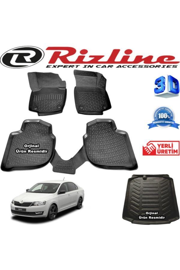 Rizline Skoda Rapid 3D Paspas + 3D Bagaj Havuzu Sedan 2013-2020 Arası Siyah - Image 1