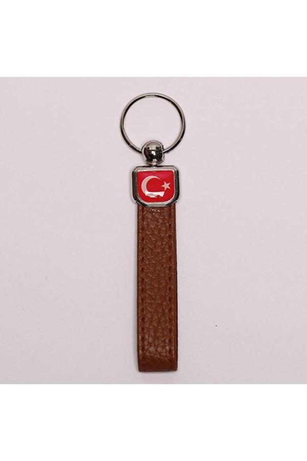 New Life Promosyon Nl Kahverengi Deri Saplı Çelik Anahtarlık - Image 1