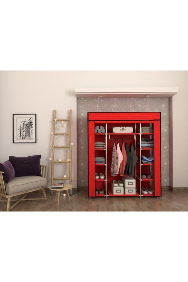 Burak Bez Dolap Plastik Profilli Çift Yandan Raflı Kırmızı Bez Dolap Gardırop - Image 1