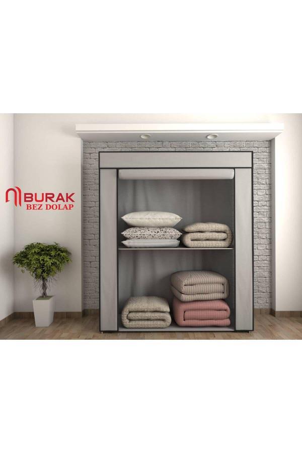 Burak Bez Dolap Çelik Profilli Kumaş Raflı Yorgan Hurcu Bez Dolap Yüklük Gardırop - Image 1