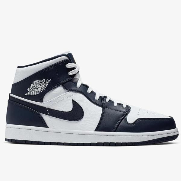 Nike Air Jordan 1 MİD Erkek Sneaker Hakiki Deri Bilekli Spor Ayakkabı Beyaz Lacivert - Image 1
