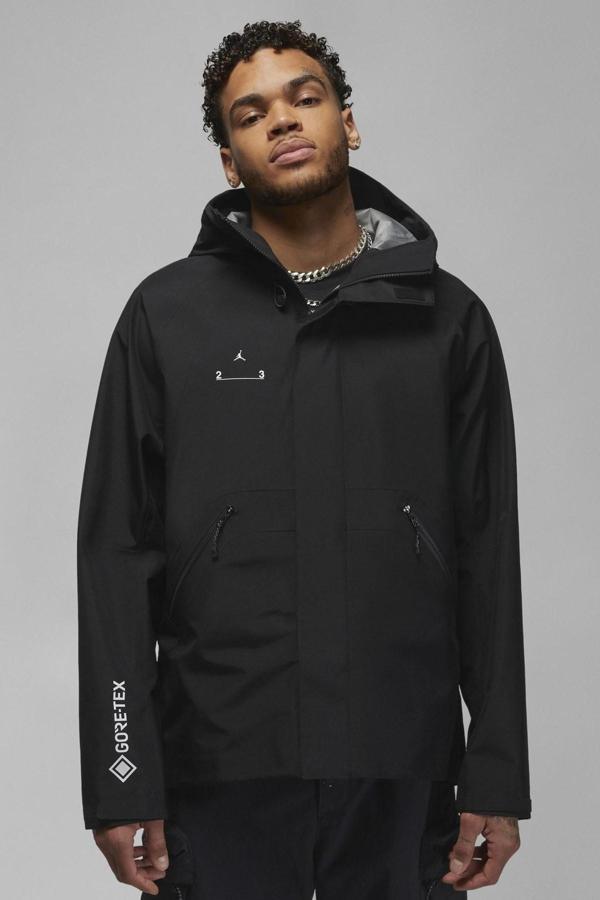 Nike Jordan 23 Engineered Grotex Jacket Erkek Büyük Beden Su Geçirmez Kapüşonlu Yürüyüş Koşu Ceketi Siyah - Image 1
