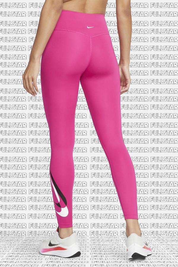 Nike One Dri Fit Big Double Swoosh Leggings 7/8 Toparlayıcı 2 İç Cepli Pembe Tayt - Image 1