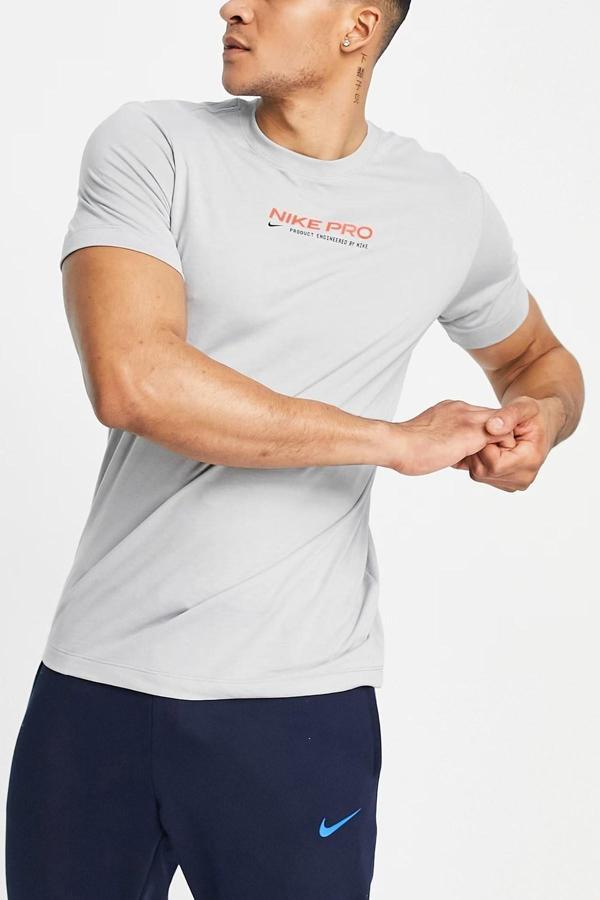 Nike Pro Dri Fit Training Logo Tshirt Grey Erkek Tişört Gri - Image 1
