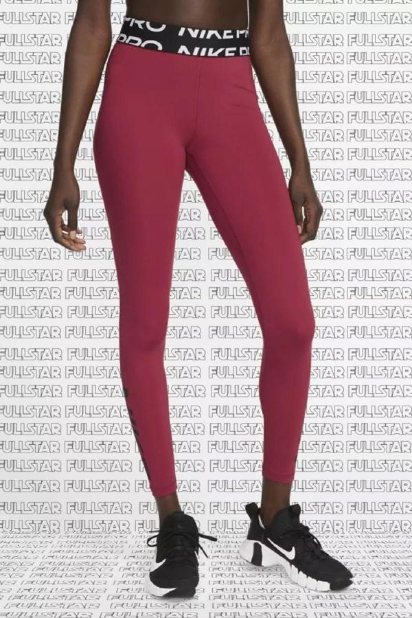 Nike Pro Mid Rise Graphic Leggings Toparlayıcı Bordo Tayt - Image 1