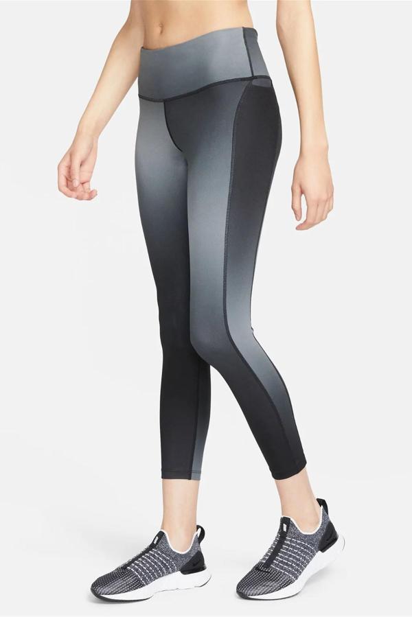 Nike Fast Normal Belli 7/8 Renk Geçişli Cepli Kadın Koşu Tayt Siyah - Image 1