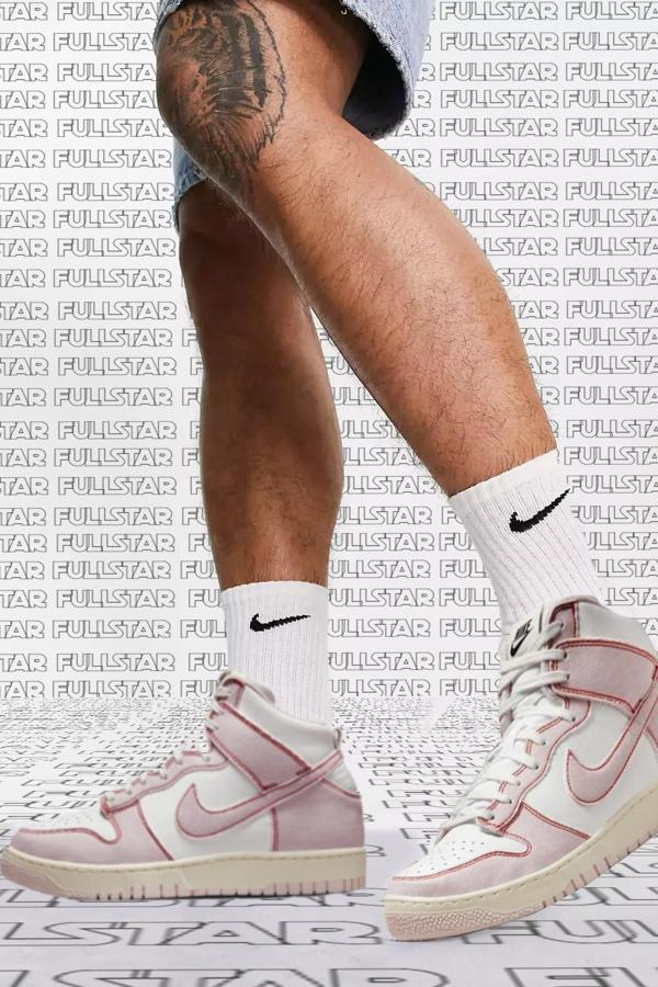 Nike Dunk High 1985 Rose Denim and Leather Sneaker Hakiki Deri Bilekli Unisex Ayakkabı Beyaz - Image 1