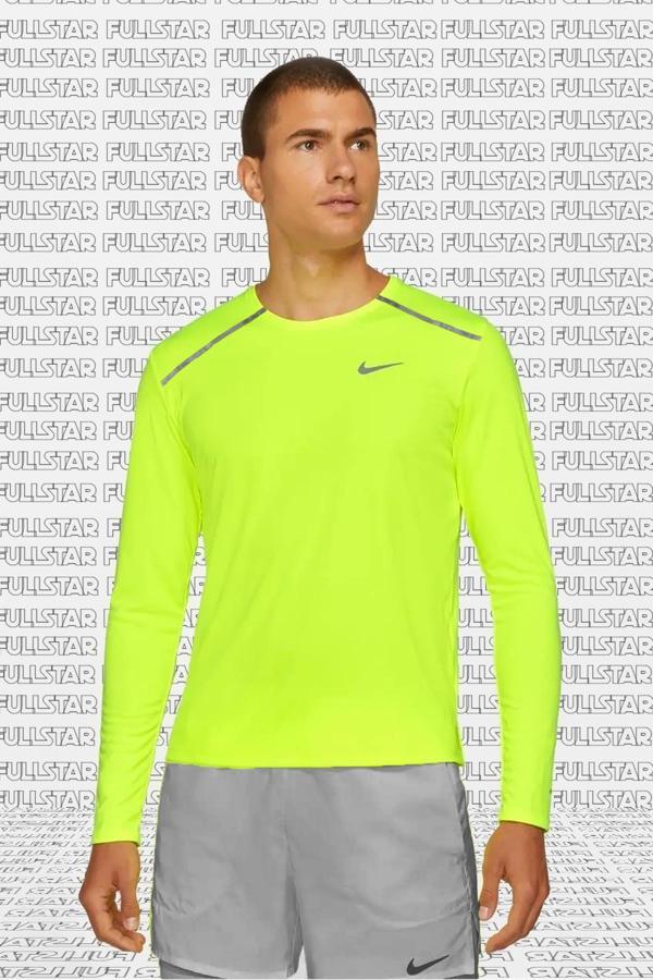 Nike Men's Long Sleeve Dry Miler Running Shirt Uzun Kollu Erkek Koşu Üstü Tişörtü Sarı - Image 1