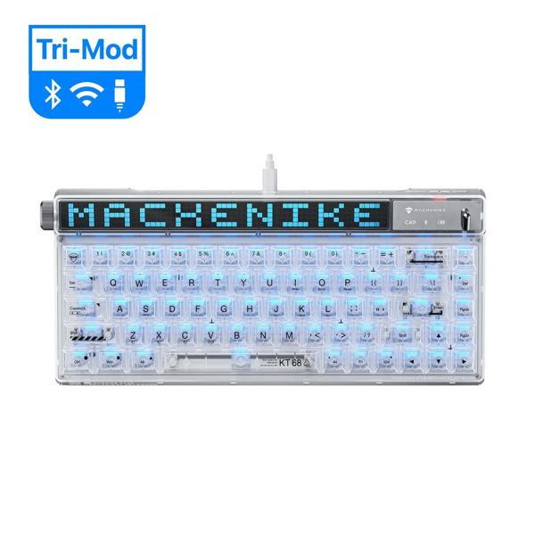 Machenike KT68 Pro Tri-Mode Brown Switch LCD RGB Beyaz İngilizce Gaming Klavye - Image 1