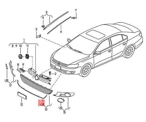 Tampon Orta Izgara Çıtası Krom Vw Jetta Bm 10-15 (Oem No: 5C68531012Zz) - Image 1