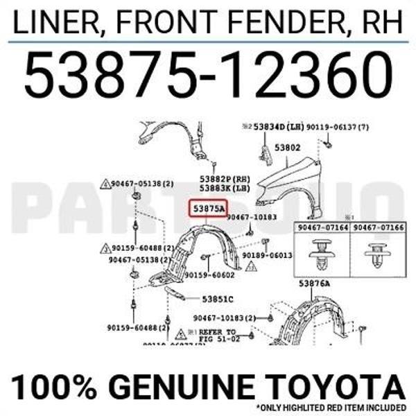 2002-2006 Toyota Corolla Zze121 Ön Çamurluk Davlumbazı Sağ (Lt-Ty6026) (Tw) (Adet) (Oem No:538751228 - Image 1