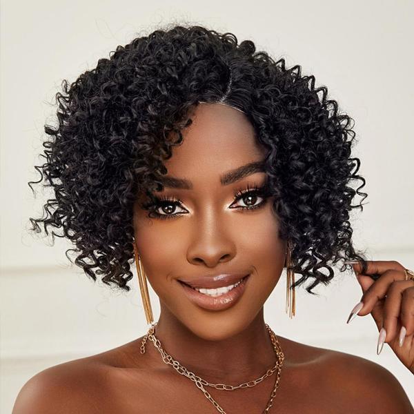 Siyah Kısa Afro Yan Tül Peruk - Image 1