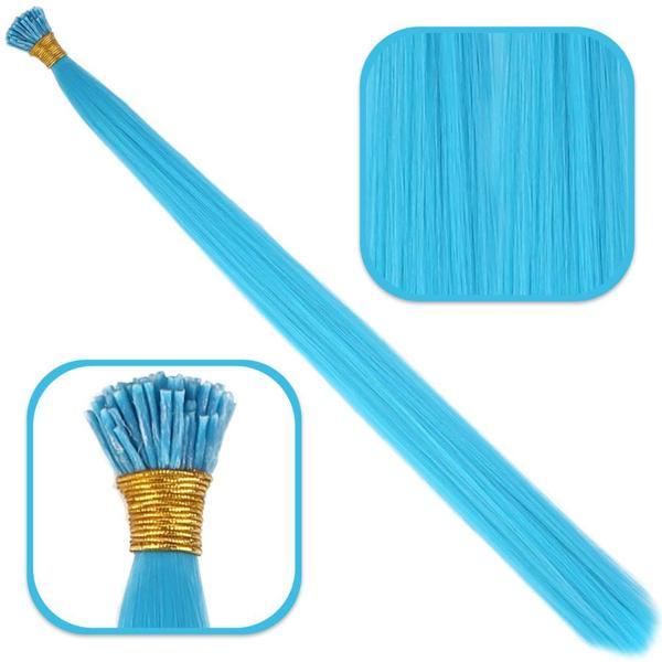 Fiber Sentetik Boncuk Kaynaklık Renkli Saç - Turkuaz Mavi - 100 Adet - Image 1
