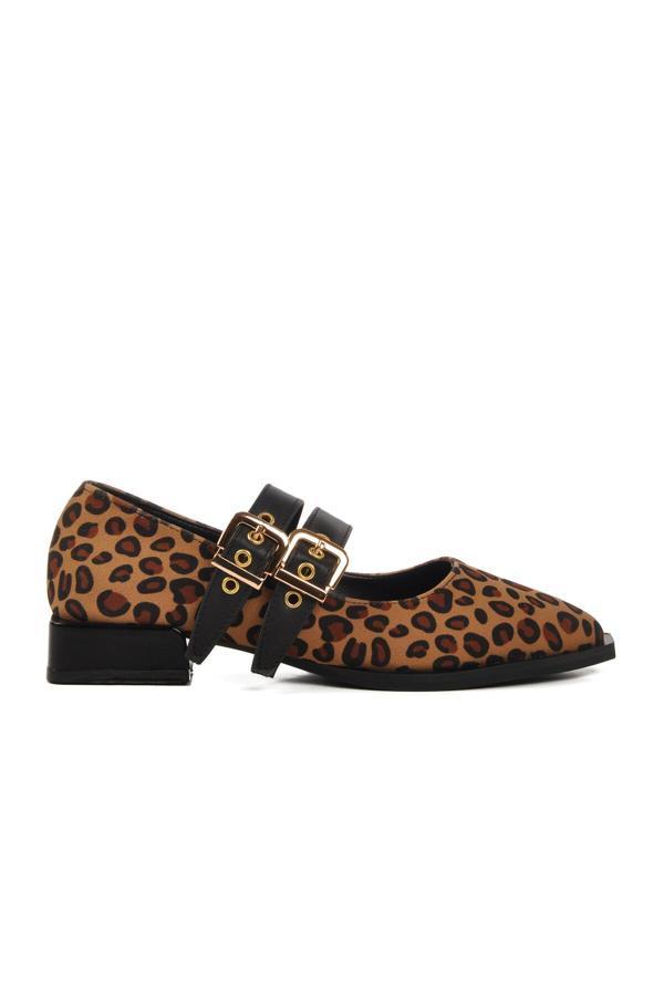 Taba Leopaer Desenli Kemerli Kadın Babet 458324 Z - Image 1