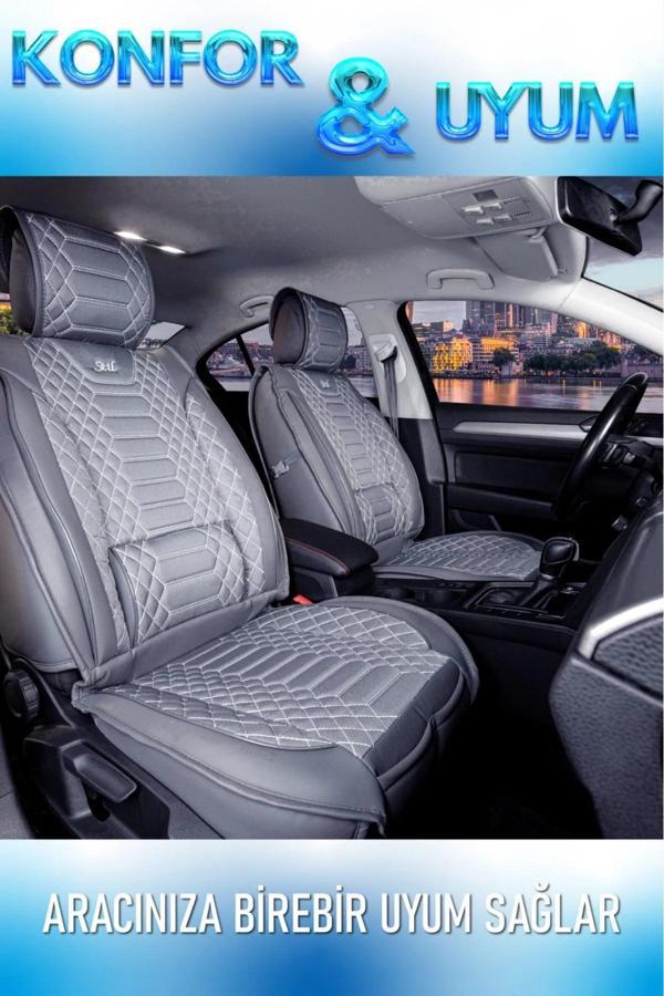 Ford Tourneo Connect 2+1 Parçalı Lüx Deri Oto Koltuk Kılıfı Ön Arka Takım Royal FÜME - Image 1