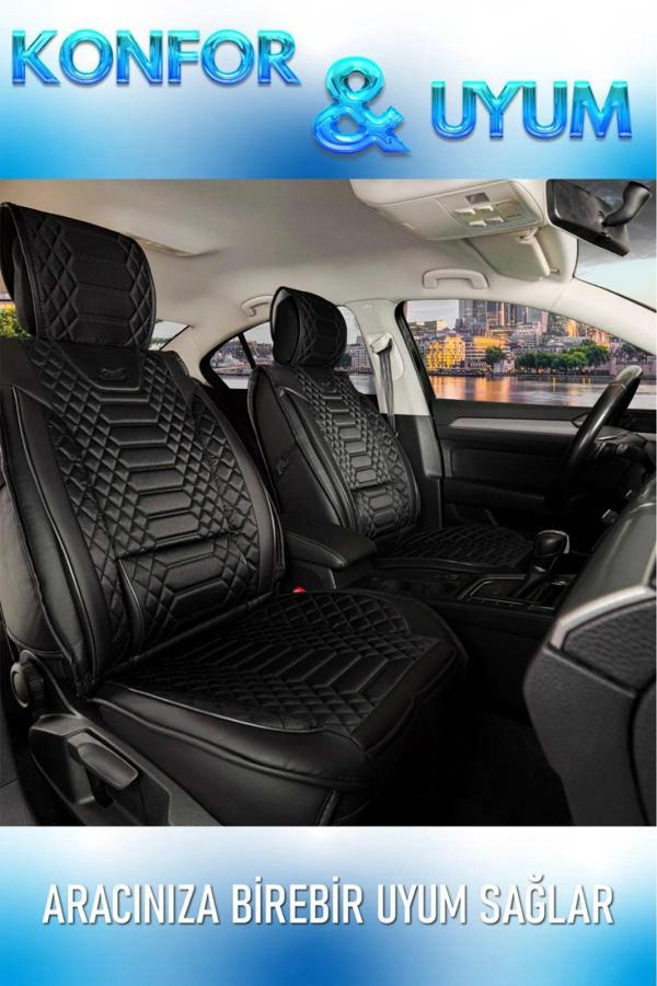 Opel Combo 2+1 Parçalı Lüx Deri Oto Koltuk Kılıfı Ön Arka Takım Royal TAM SİYAH - Image 1
