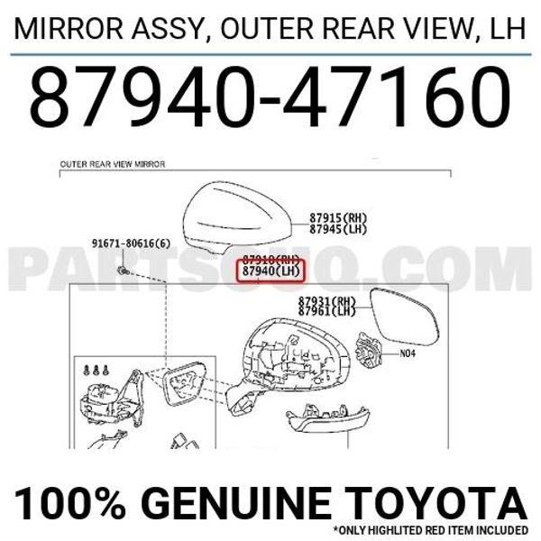 Toyota Prius C Elektrikli Ayna 2012 Sonrası Astarlı Sinyalli Sol (Oem No:8794047160) - Image 1