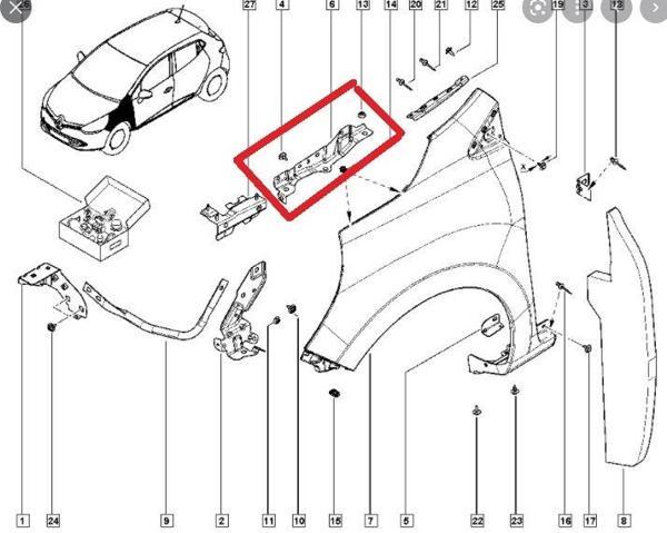 Renault Clıo- 4- Hb- 13/16; Ön Çamurluk Bağlantı Suportu Sol (Orta Kısım) (Sac) (Eagle Body) (Oem No - Image 1