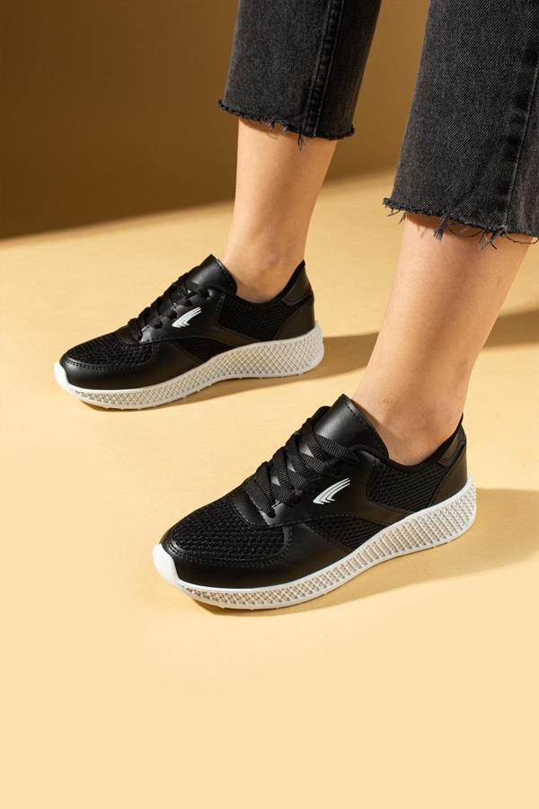 Pembe Potin Fileli Rahat Taban Bağcıklı Comfort Kadın Sneaker 001-1313-25 - Image 1