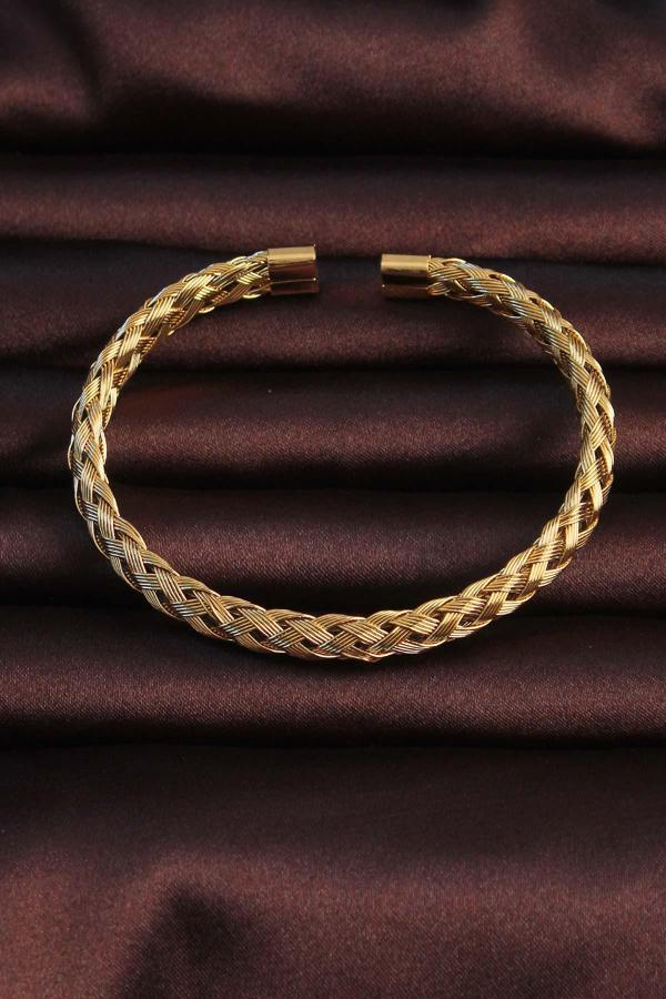 Bakımlı Erkek için Golden Çelik Kalın Yassı Örgü Bileklik - Image 1